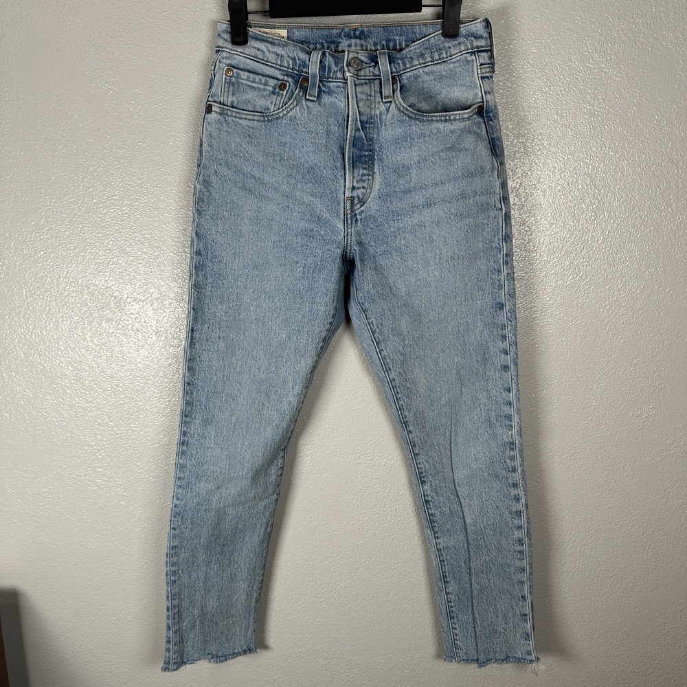 Levis 501 Premium Denim Jeans Womens Size 26x30 Button Fly Light Wash Raw Hem